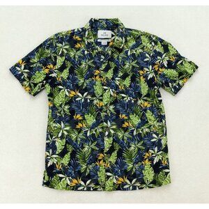 28 Palms Men's Hawaiian Shirt Size Small Blue Green Parrot Bird Short Sleeve
